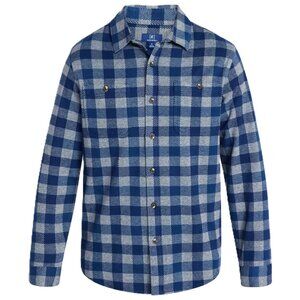 New Men's George Plaid Flannel Knit Long Sleeve Over Shirt Size M Denim Blue